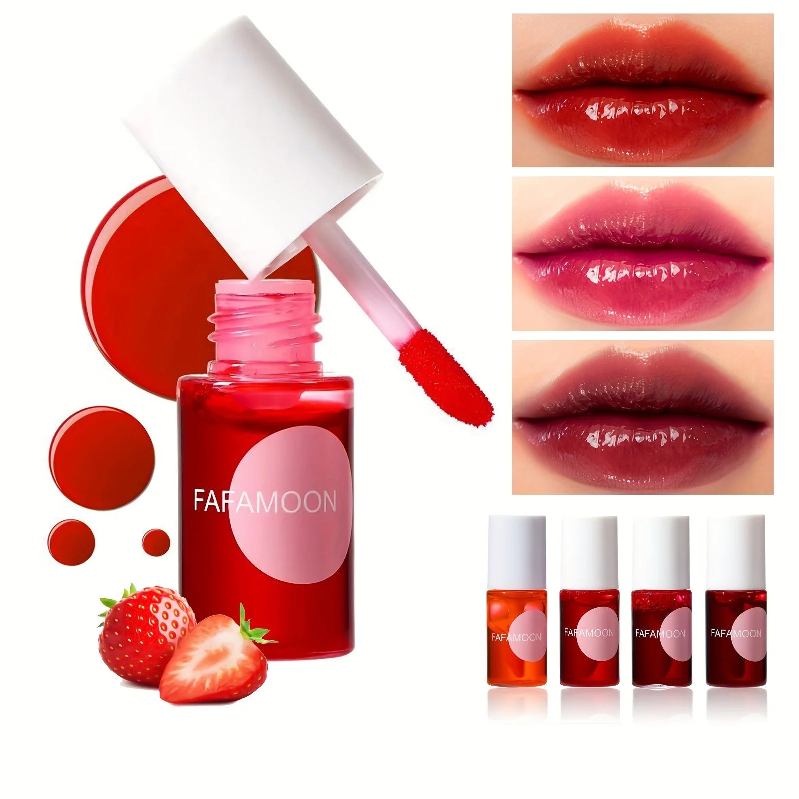 4 color Fruity Lip Tint Water Gloss Tint,Moisturizing Waterproof Liquid Lipstick, Non-Stick,High Pigment,Long-Lasting Colors - ShoreCo.Shop