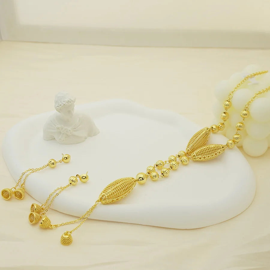 24K gold-plated two-piece jewelry set, Dubai jewelry, India, twisted geometric necklace earrings, bridal party gift    Home Decor Supply | Online Retail | ShoreShopper.com