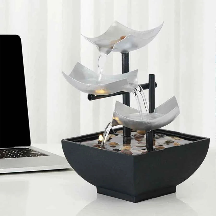 Mini Zen Desktop Fountain - LED Waterfall for Office Desk, Feng Shui Decor & Meditation Relaxation