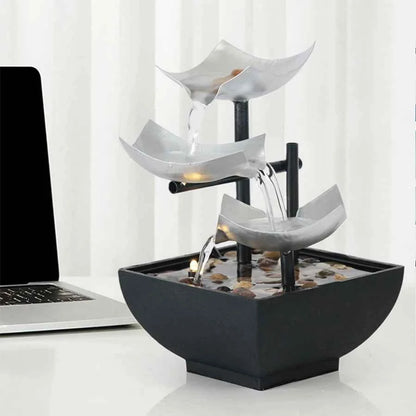 Mini Zen Desktop Fountain - LED Waterfall for Office Desk, Feng Shui Decor & Meditation Relaxation