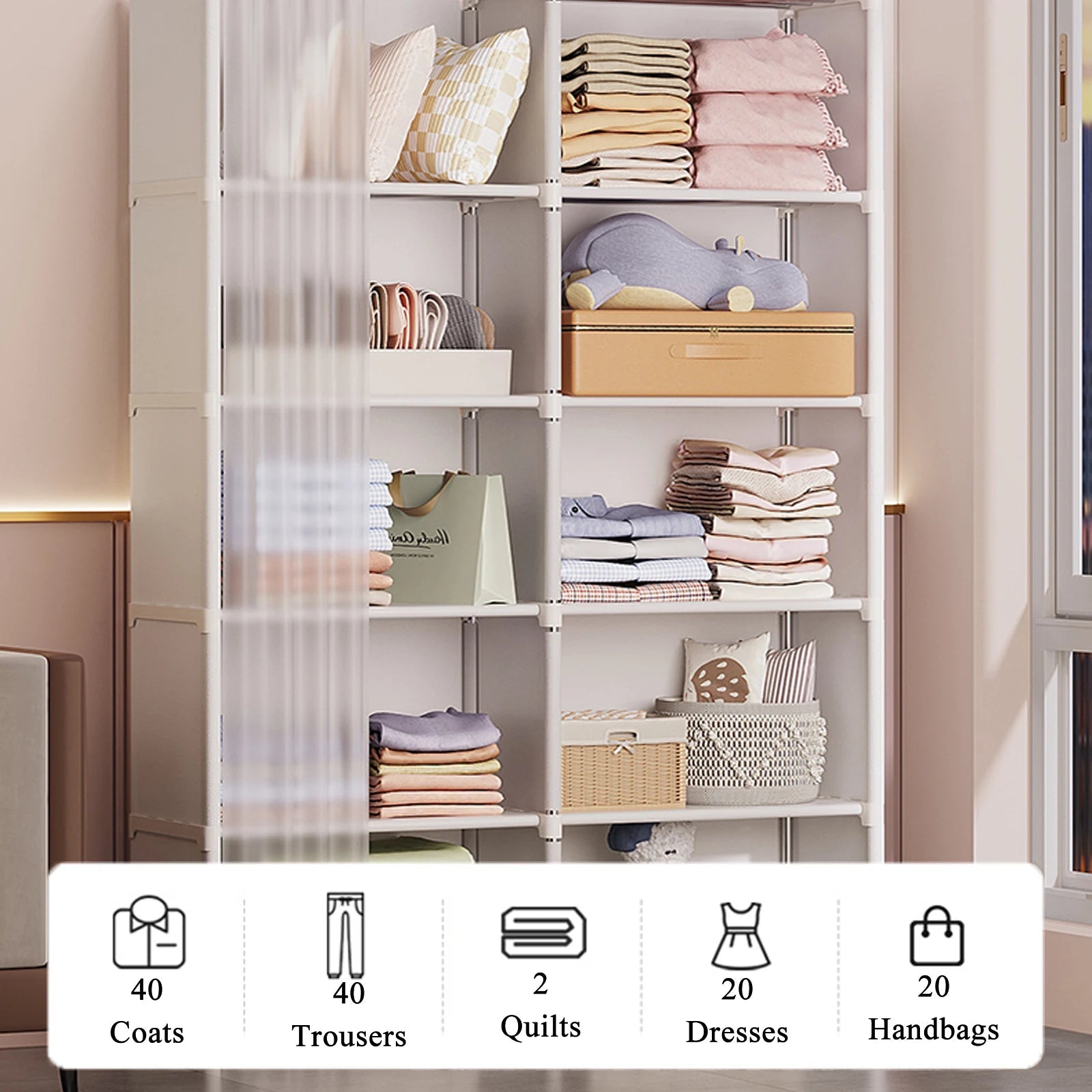6 Layers Simple Wardrobe Portable Clothes Toys Organizer Dustproof Double Row High Capacity Partition Bookshelf Bedroom Cabinet    Home Decor Supply | Online Retail | ShoreShopper.com