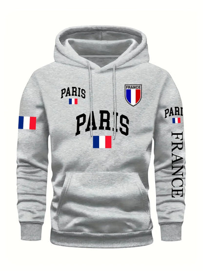 Men's Paris France Flag Letter Graphic Hoodie Pullover Kangaroo Pocket Ribbed Cuffs Machine Washable Autumn Winter Sweatshirt    Home Decor Supply | Online Retail | ShoreShopper.com