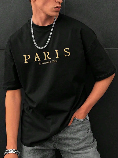 Paris Romantic City Letter Graphic Print Tees Men T-Shirt Summer Loose Clothing Loose Cotton Oversize Tshirt Street Soft Tops    Home Decor Supply | Online Retail | ShoreShopper.com