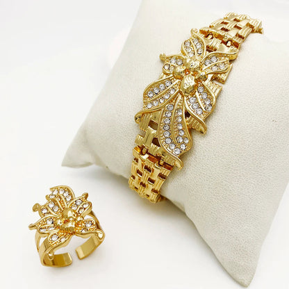 YTJX Wedding Jewelry Set Africal Big Flower Choker Necklace Fine Zircon Bracelet Piercing Earring Ring 18K Gold Plated Jewellery    Home Decor Supply | Online Retail | ShoreShopper.com