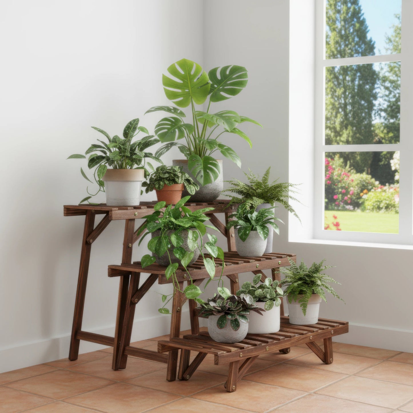 Set of 3 Wood Plant Stand,Rectangular Ladder Flower Pots Outdoor Indoor Plant Display Rack Storage for Home Garden Patio Balcony    Home Decor Supply | Online Retail | ShoreShopper.com