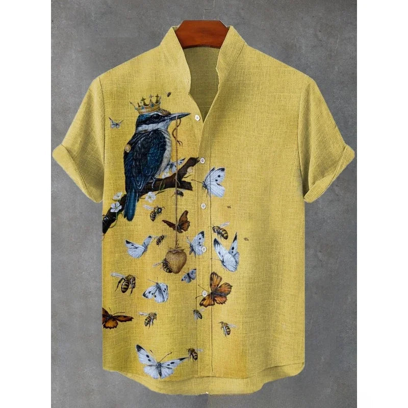 Men's Japanese Parrot Sakura Art Print Casual Shirt Men Blouses Summer Stand Collar Shirts Hawaiian Top Streetwear    Home Decor Supply | Online Retail | ShoreShopper.com