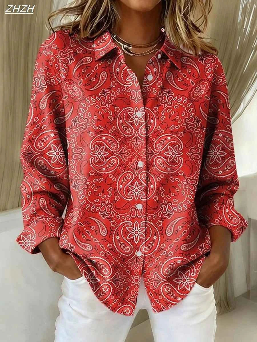 Women's Shirt Blouse Paisley Elegant Stylish Modern Long Sleeve Shirt Collar Regular Tops Work Print Summer Spring Fall Winter