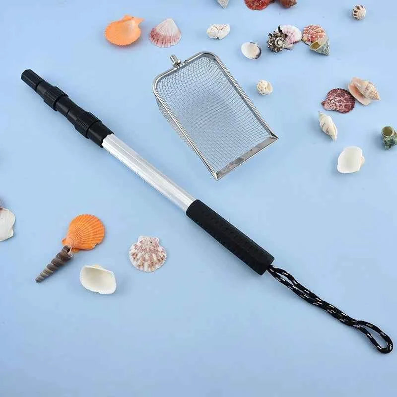 Beach Toy Set, Equipped with 2 Adjustable Stainless Steel Beach Shovels, Hourglass, Shell Collector, Long Handle Telescopic