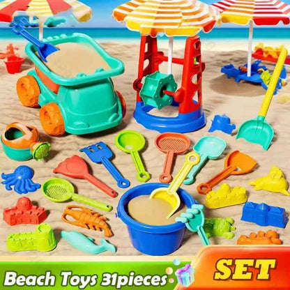 Beach Toys for Kids Sand Toys 31pieces Set Sand Bucket Shovel Rake Toys for Beach Sea Animal Molds Travel Sandbox Toys for Toddl