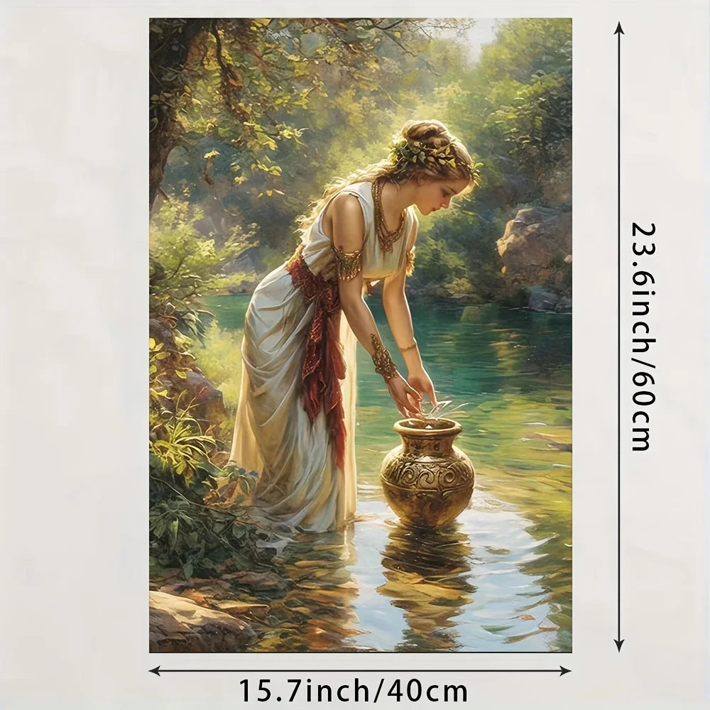 Elegant 3D Hand-Painted Canvas Oil Painting - Serene Forest Scene with Woman & Golden Vase, Abstract Home Wall Art    Home Decor Supply | Online Retail | ShoreShopper.com