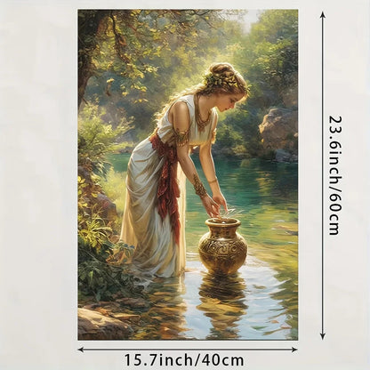Elegant 3D Hand-Painted Canvas Oil Painting - Serene Forest Scene with Woman & Golden Vase, Abstract Home Wall Art    Home Decor Supply | Online Retail | ShoreShopper.com