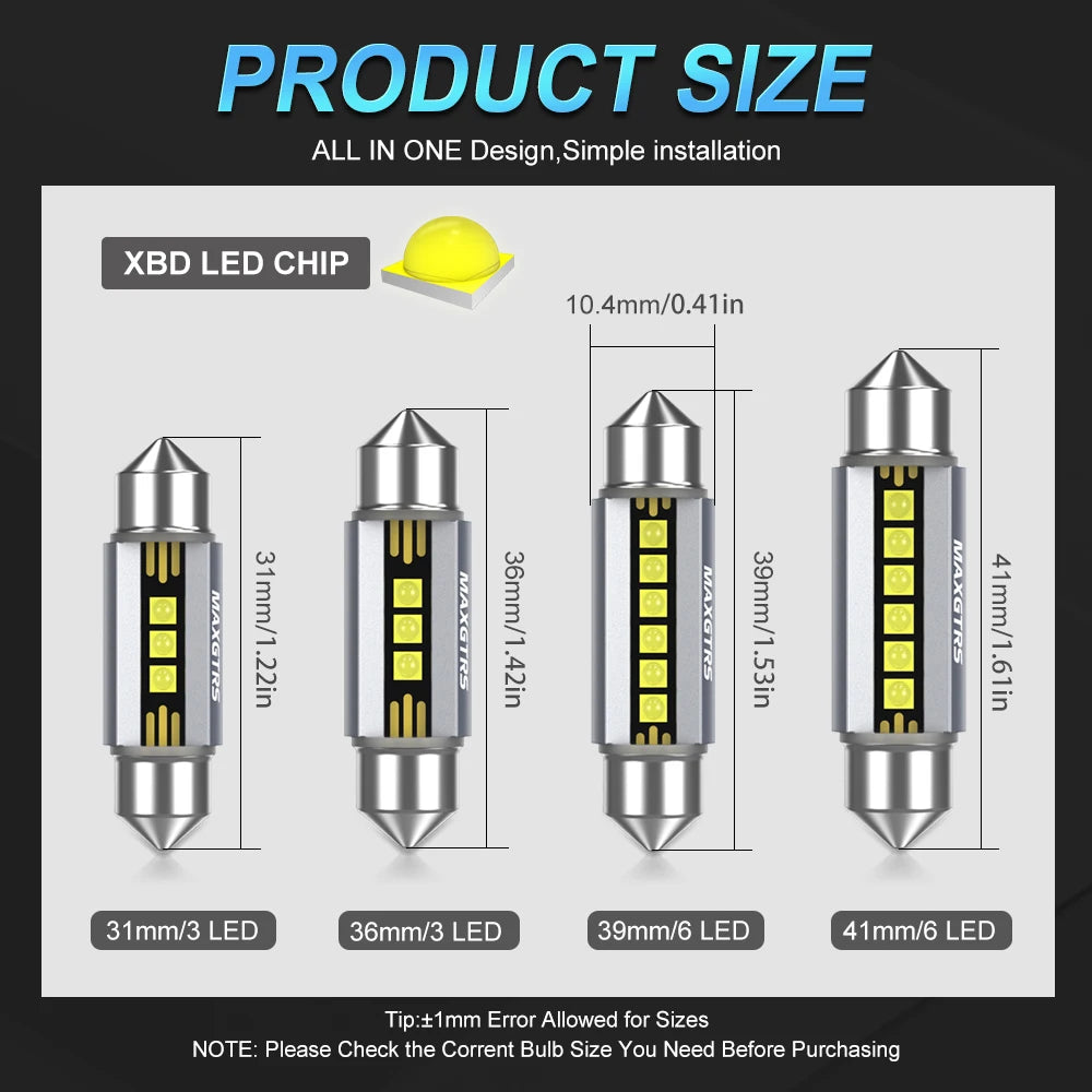 5Pcs MAXGTRS LED C5W C10W 39mm 41mm 42mm LED Festoon Canbus Error Free 6500K White Car Interior Light Reading Dome Trunk Lamp 12    Home Decor Supply | Online Retail | ShoreShopper.com