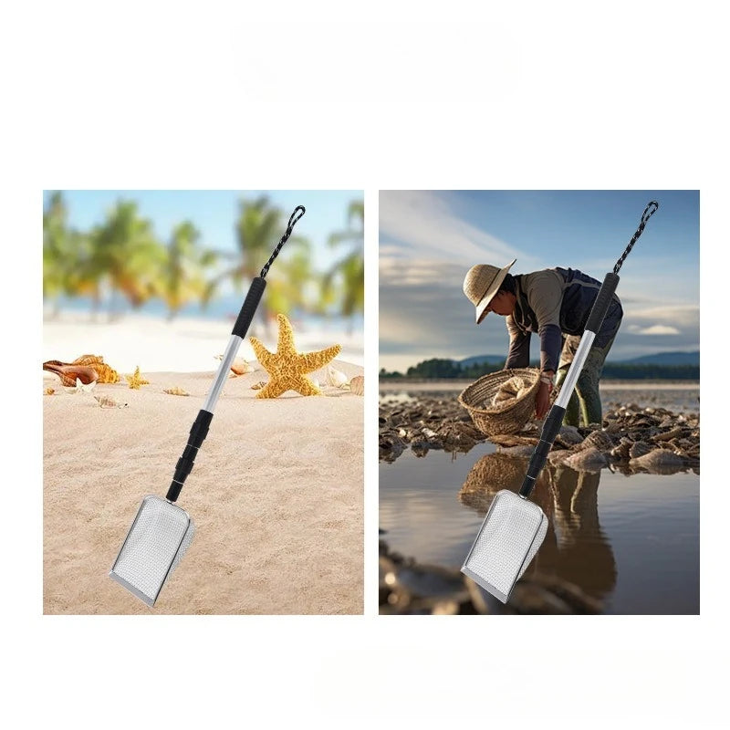 Beach Toy Set, Equipped with 2 Adjustable Stainless Steel Beach Shovels, Hourglass, Shell Collector, Long Handle Telescopic    Your Coastal Marketplace | Shoreshopper.com