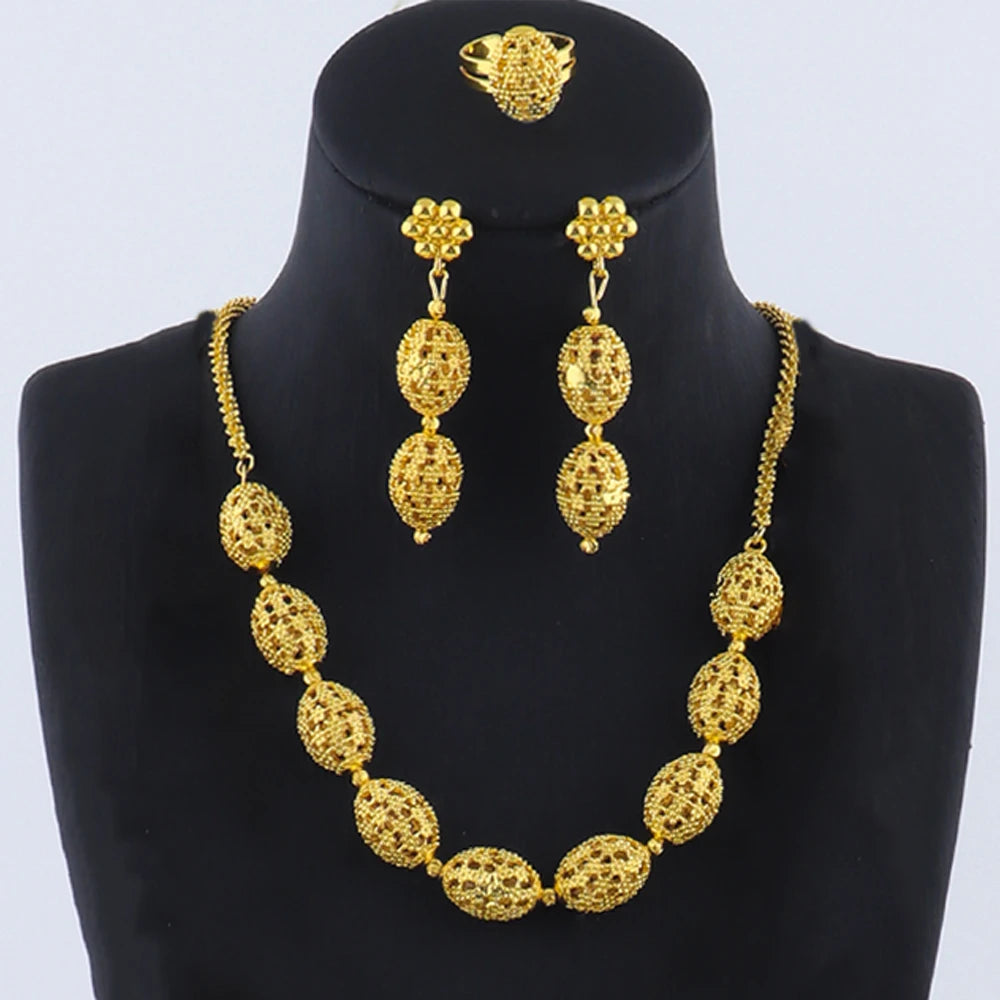 women  jewelry set indian arabic african ethiopian golden color jewelry set Hollow Out Oval Necklace Earrings Ring free shipping    Home Decor Supply | Online Retail | ShoreShopper.com