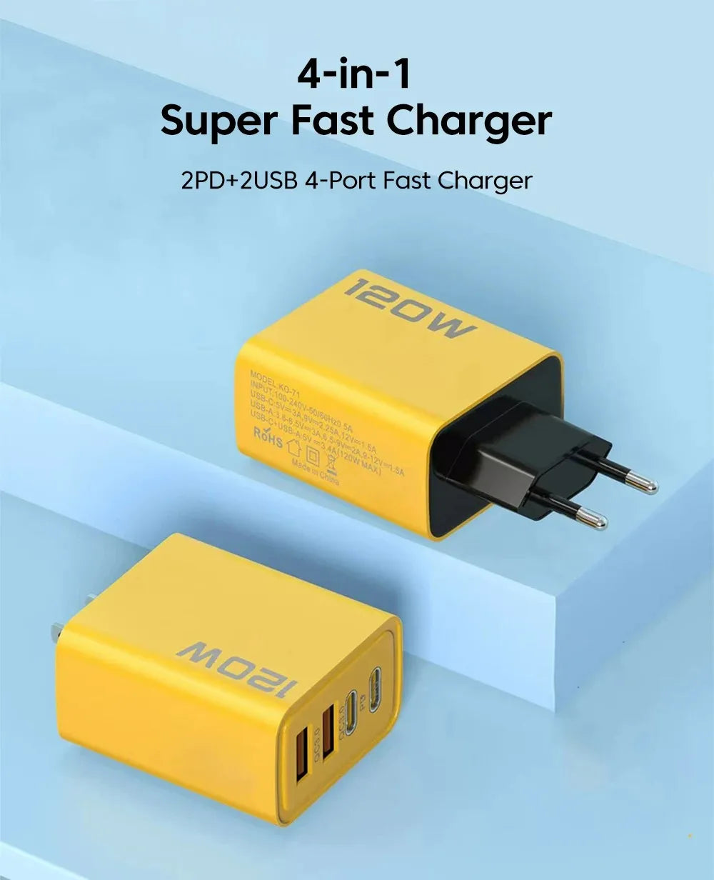 4 Ports USB C PD Charger Quick Charge 3.0 Type C USB Phone Chargers Fast Charging Adapter For iPhone 16 15 Samsung Xiaomi Huawei - ShoreCo.Shop
