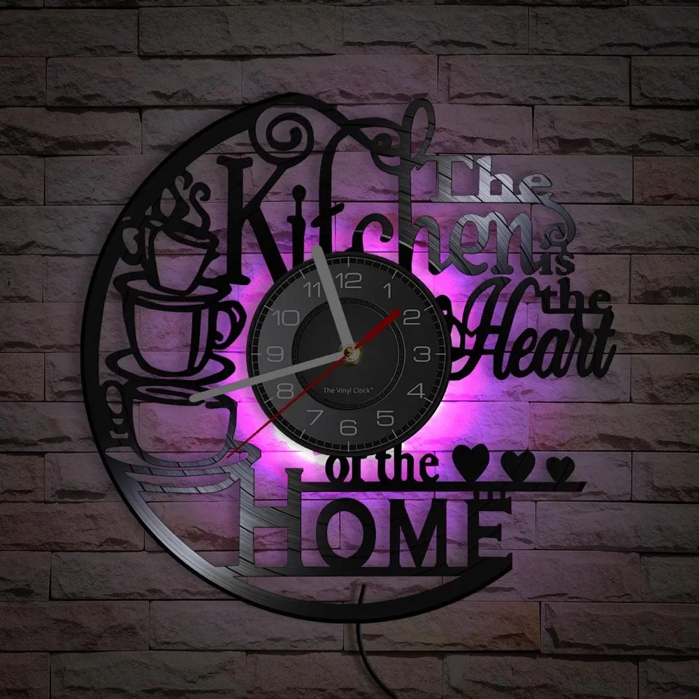 The Kitchen The Heart Of The Home Inspired Vinyl Record Clock Modern Design Vinyl Wall Watch Kitchen Decor Noiseless Timepieces    Home Decor Supply | Online Retail | ShoreShopper.com