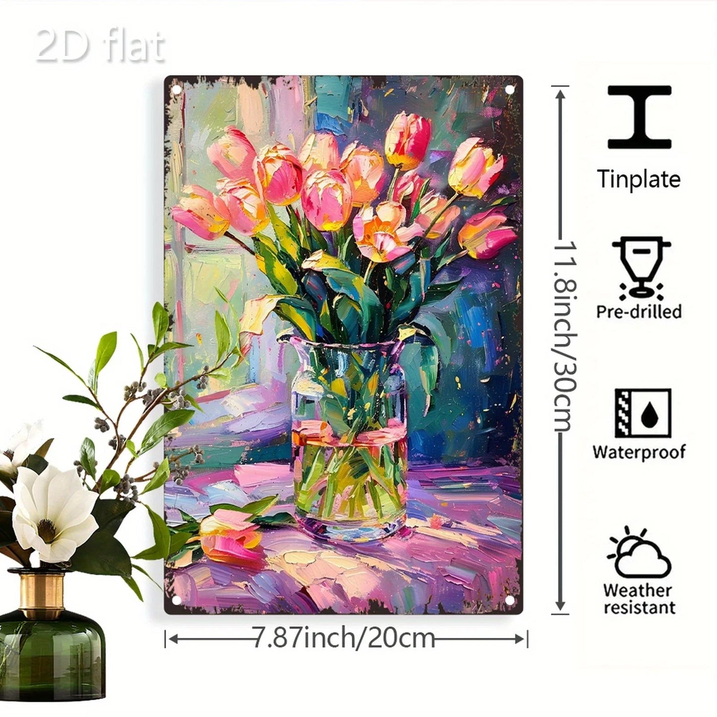 Vibrant Tulip Bouquet Metal Wall Art - 8x12 Inch 2D Design, Durable Iron Sign for Home, Garden & Office Decor    Home Decor Supply | Online Retail | ShoreShopper.com