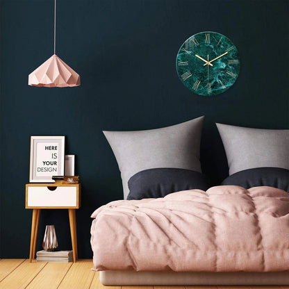 Creative Stylish Dark Green Marble Texture Pattern Tempered Glass Wall Clock Living Room Bedroom Kitchen Home Decoration Wall Clock Silent Quartz Clock Holiday Gift 12 Inches 14 Inches 16inch (Without Batteries)    Home Decor Supply | Online Retail | ShoreShopper.com