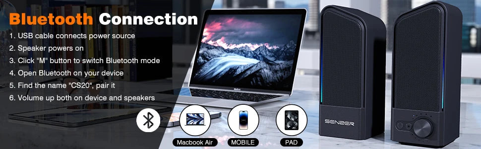 SENZER Computer Speakers-Gaming Speaker with Stereo Sound,PC Sound Bar for Laptop Desktop Monitor (Bluetooth & 3.5mm Aux)    Home Decor Supply | Online Retail | ShoreShopper.com