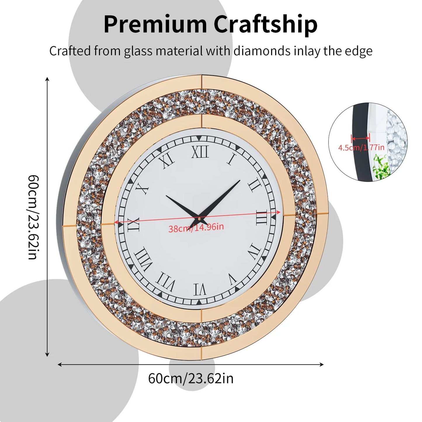 Sparkle & Twinkle Shining Mirrored Luxurious Home Modern Wall Clock 23" or 31"    Home Decor Supply | Online Retail | ShoreShopper.com