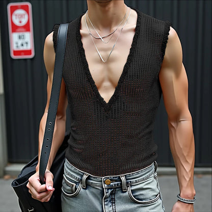 INCERUN Men Tank Tops Hollow Out Mesh See Through Sexy Tassel Male Vests Summer 2025 Solid Color Fashion Streetwear Men Clothing - ShoreCo.Shop