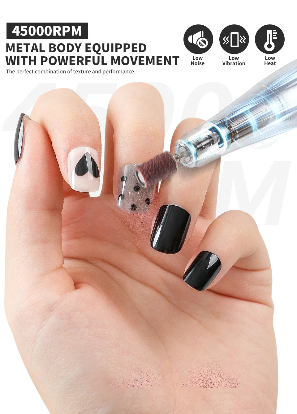 45000RPM Professional Nail Drill Machine Rechargeable Low Noise Electric Nail Drill Sander File for Manicure Gel  Polish Tool    Home Decor Supply | Online Retail | ShoreShopper.com