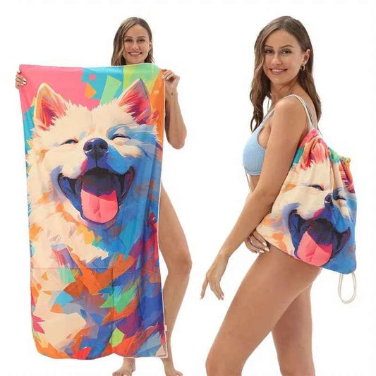 Outdoor, Sports, Home, 2-In-1 Foldable Beach Towel Printed Bath Towel All-In-One Beach Towel Bag for Storage