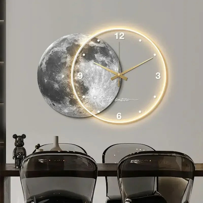 Large Wall Clock Luxury Dining Room Living Room Moon The Earth Modelling LED Light Silent Movement Bedroom Clock Wall Decoration    Home Decor Supply | Online Retail | ShoreShopper.com