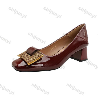 Women's Shoes 2025 New Summer Thick Heels Non Slip High Heels Women Square Head Elegant Middle Wedding Pumps High Quality    Your Coastal Marketplace | Shoreshopper.com
