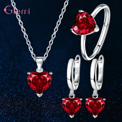 Top Fashion 925 Silver Jewelry Sets Shiny Crystal Gifts Suit For Women Girls Pendant Necklace Earrings Rings Hot Sale    Home Decor Supply | Online Retail | ShoreShopper.com