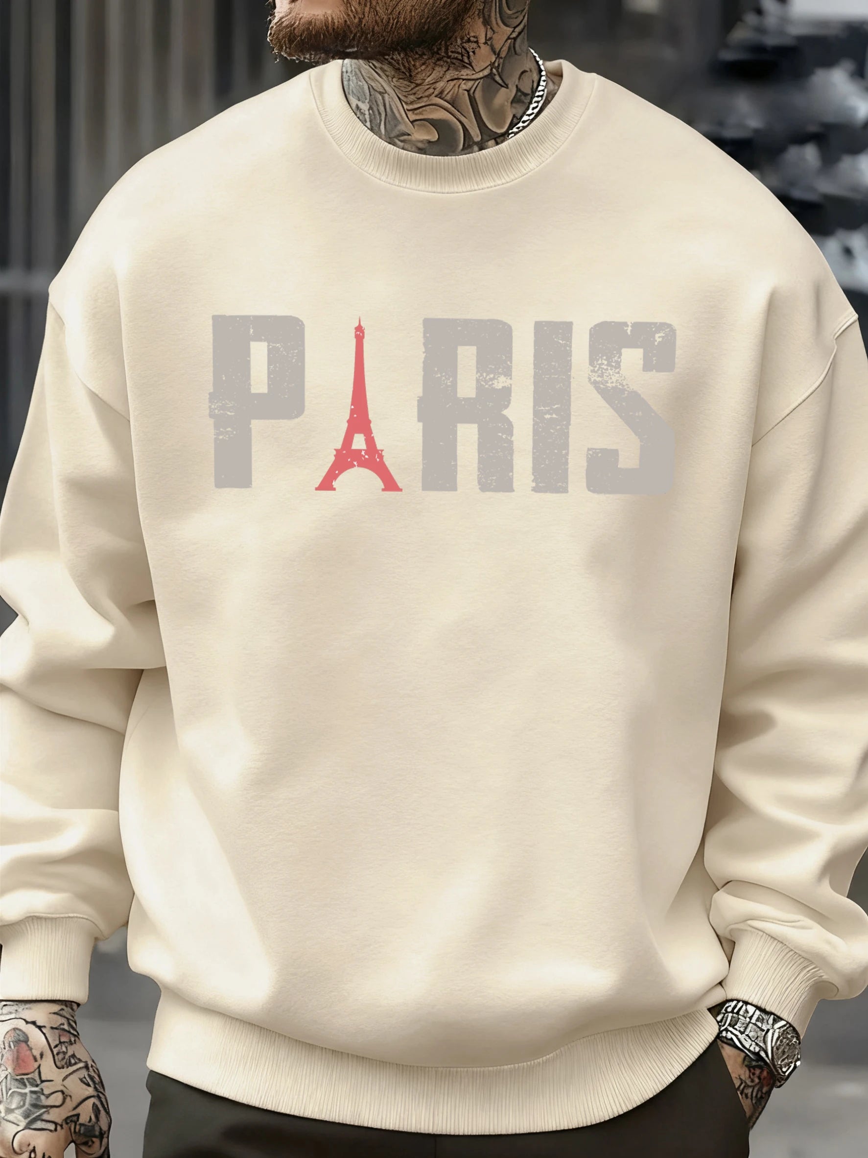 Famous Paris Tower Pattern Sweatshirt Men O-Neck Clothes Autumn Fleece Retro Pullover Loose Unisex Colour Fashion Streetwear    Home Decor Supply | Online Retail | ShoreShopper.com