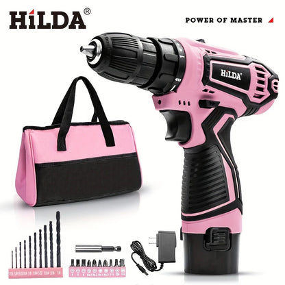 HILDA 21V Pink Drill Electric Drill Electric Screwdriver  Cordless Drill Mini Wireless Power Tools Lithium-Ion Battery - ShoreCo.Shop