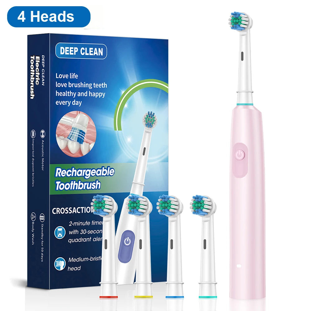 Electric Toothbrush Rotary Rechargeable Electric Toothbrush for Adults Rotating Electric Toothbrushes with 8 Soft Brush Heads - ShoreCo.Shop