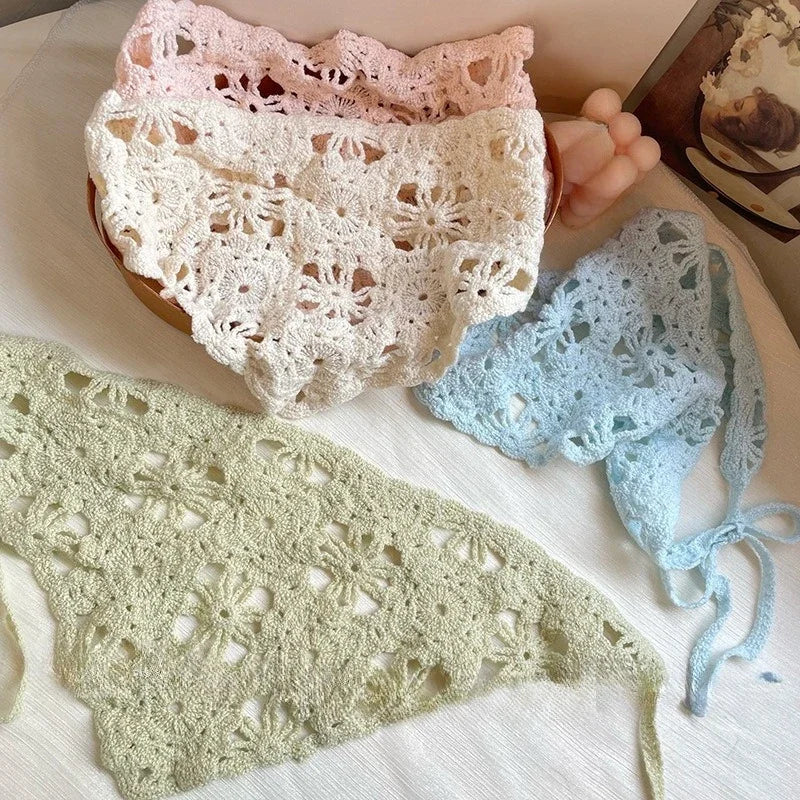 Fashion Knitted Headscarf Hat French Pastoral Style Triangle Headband Handmade Crochet Headband Towel Retro Flower Headscarf    Your Coastal Marketplace | Shoreshopper.com