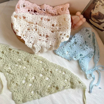Fashion Knitted Headscarf Hat French Pastoral Style Triangle Headband Handmade Crochet Headband Towel Retro Flower Headscarf    Your Coastal Marketplace | Shoreshopper.com