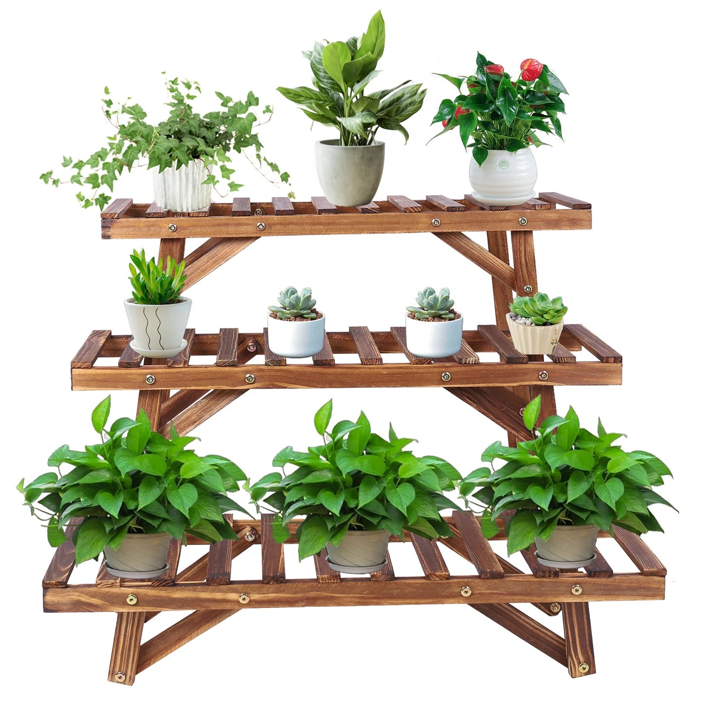3 Tier Wood Ladder Shelf Corner Plant Stand Indoor Outdoor Flower Pot Rack    Home Decor Supply | Online Retail | ShoreShopper.com
