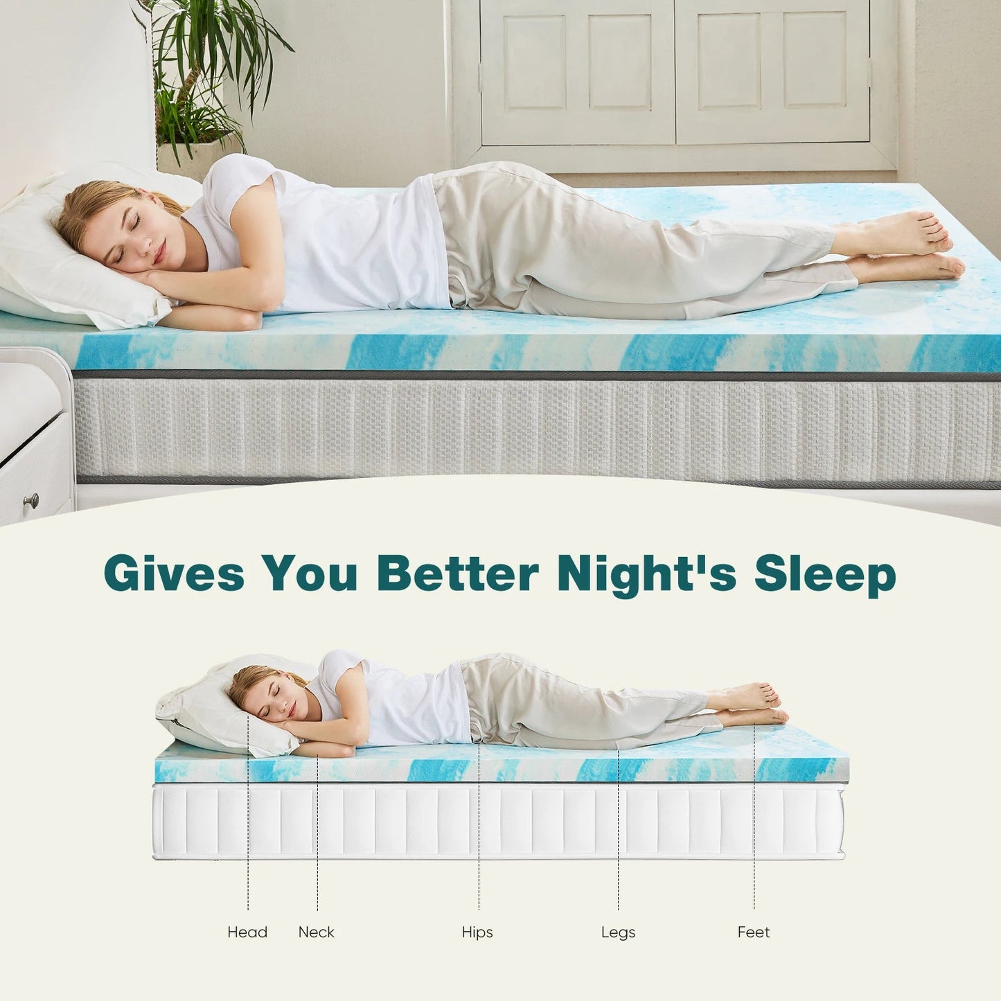 JHK 2 Inch Gel Memory Foam Mattress Topper Full Size Cooling Mattress Soft and Breathable Bed Topper School Bedroom Furniture    Home Decor Supply | Online Retail | ShoreShopper.com