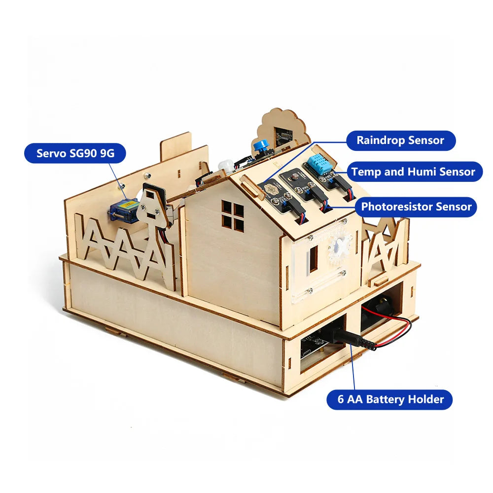 ACEBOTT Smart Home STEM STEAM Starter Kit Wooden House IoT Wifi Blockly Programming for ESP32 Arduino - ShoreCo.Shop