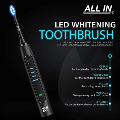 Sonic Rechargeable LED Whitening Toothbrush Blue amp RED LED Light Technology 4 Advanced Deep Cleaning Modes with a Timer Adult - ShoreCo.Shop