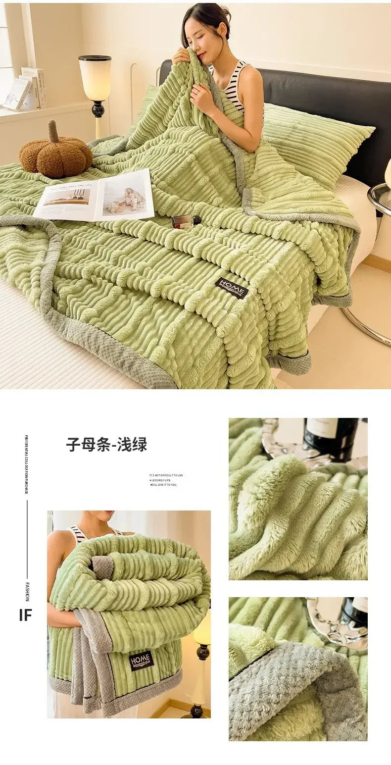 New Rabbit Plush Winter Thick Warm Coral Fleece Blanket Solid Color Double-Sided Cover Blanket Suitable Bedroom Supplies    Your Coastal Marketplace | Shoreshopper.com