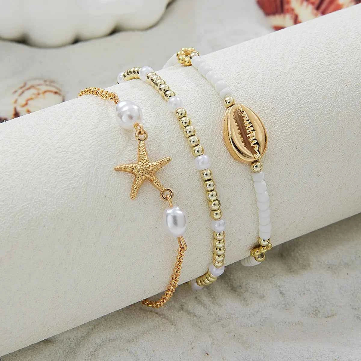 3Pcs Summer Shell Bracelet Set for Women Bohemia Starfish Charm Pearl Seed Beads Party Summer Beach Jewelry Pulseras Mujer