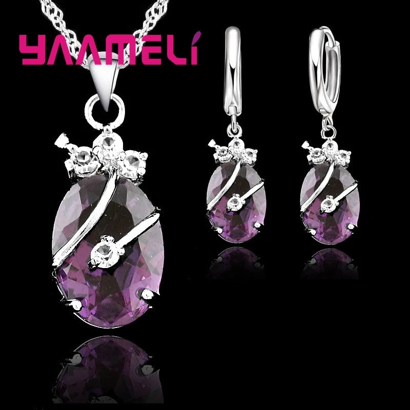 New Fashion Vintage Jewelry Sets For Women 925 Sterling Silver Crystal Stone Pendant Charms Wedding Necklace Hoop Earrings    Home Decor Supply | Online Retail | ShoreShopper.com