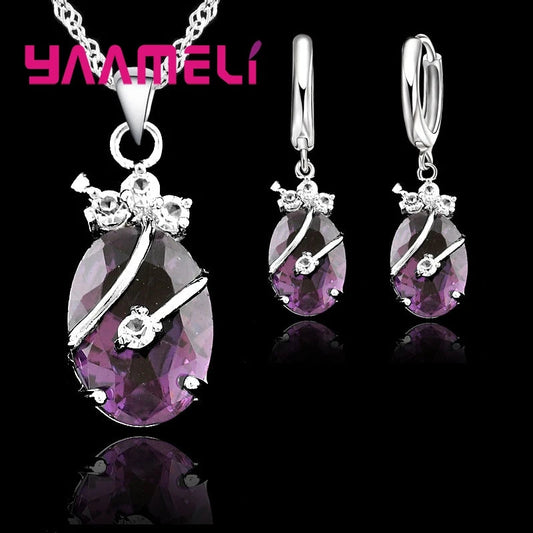 New Fashion Vintage Jewelry Sets For Women 925 Sterling Silver Crystal Stone Pendant Charms Wedding Necklace Hoop Earrings    Home Decor Supply | Online Retail | ShoreShopper.com