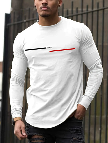 Men's 100% pure cotton summer loose comfortable casual  PARIS print large round neck long sleeve T-shirt top    Home Decor Supply | Online Retail | ShoreShopper.com