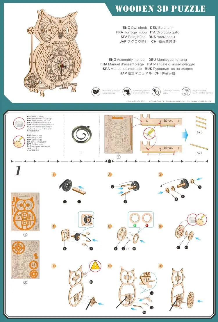 Wooden Puzzle 3D Owl Clock Model Building Kits Creative DIY Wall Clock Mechanical Retro Pendulum Clock Assembly Toy for Adults    Home Decor Supply | Online Retail | ShoreShopper.com