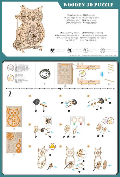 Wooden Puzzle 3D Owl Clock Model Building Kits Creative DIY Wall Clock Mechanical Retro Pendulum Clock Assembly Toy for Adults    Home Decor Supply | Online Retail | ShoreShopper.com
