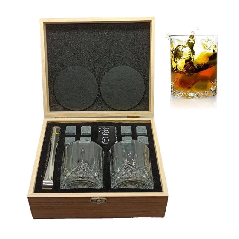 Father'S Day Gift For Men Whiskey Stones Set 8 Pcs Granite Ice Cubes+ 2 Pcs Cups For Whisky In Wooden Bottle Box Present For Dad    Your Coastal Marketplace | Shoreshopper.com