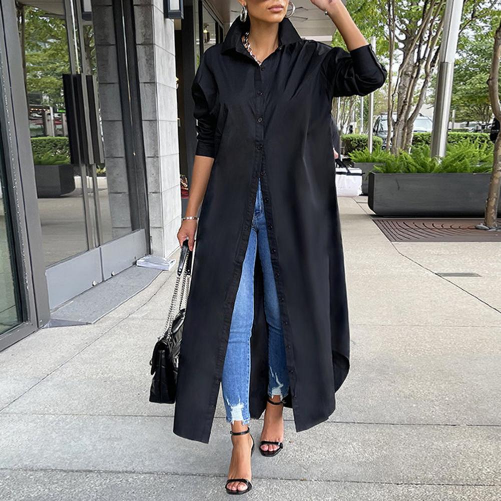 Women Shirt Windproof Shirt Dress Versatile Hem Stylish Autumn Winter Solid Color Shirt Long Dress    Your Coastal Marketplace | Shoreshopper.com