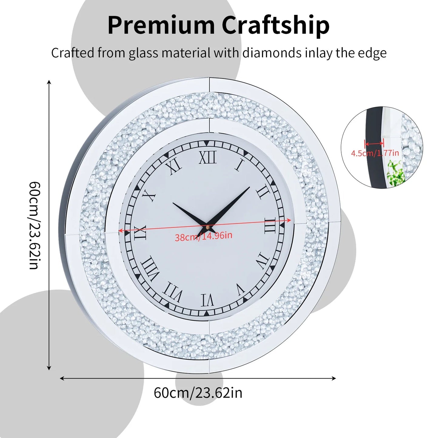 Sparkle & Twinkle Shining Mirrored Luxurious Home Modern Wall Clock 23" or 31"    Home Decor Supply | Online Retail | ShoreShopper.com