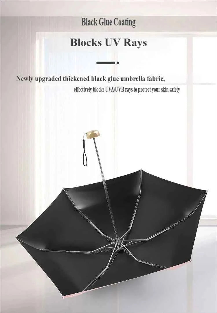 UV Flat Five-Fold Umbrella • 6 Ribs • Ultra-Light Portable Mini • Anti-UV Sunshade • Black Glue Folding Pocket Umbrella • Capsul
